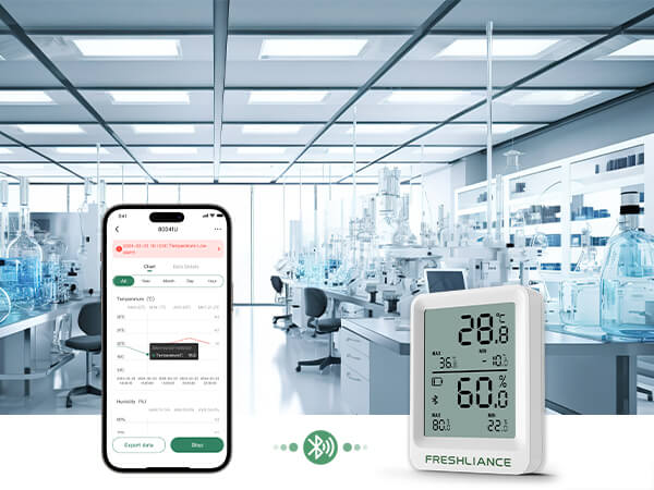 Laboratory temperature data recorder for viewing data on mobile phones